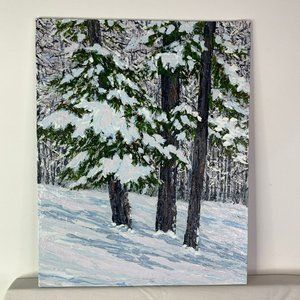 Winter Theme "Snowy Day" - Acrylic on Canvas Panel Painting in Size 8" x 10"